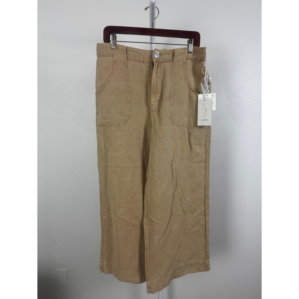 Joie Womens Tan Linen Lyocell Blend High Rise Wide Leg Crop Pants Size 12 NWT